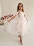 Normi- sukienka tiulowa przyozodbiona perełkami i zwiewnym tiulem na ramionach pudrowy róż
