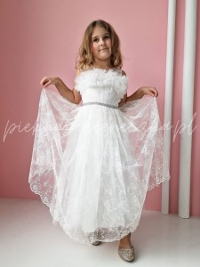 Peg -sukienka koronkowa dla dziewczynki z  biżuteryjnym paskiem 