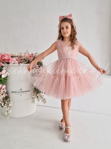 rozowa sukienka tiulowa z opaska