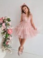 rozowa sukienka tiulowa z opaska