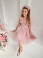 rozowa sukienka tiulowa z ozdobna gora i opaska