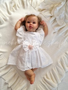 Sofia- biała sukienka bawełniana z bufiastymi rękawkami i opaską w zestawie