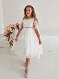 Florina-biała sukienka tiulowa z motylkami i ze spinką w zestawie