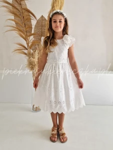 Lucetta- biała sukienka ażurowa z motylkowym rękawkiem