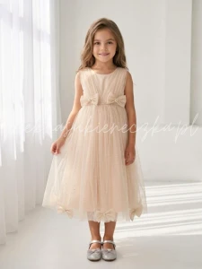 Abella- złota sukienka tiulowa z kokardkami i opaską