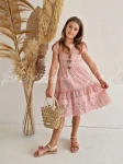 Elowen- różowa sukienka bawełniana z naszyjnikiem
