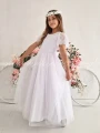 biala sukienka komunijna z motylkowymi rekawkami