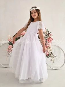 Marielle- biała sukienka komunijna z motylowymi rękawkami