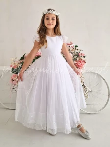 Veloria- biała sukienka komunijna z ozdobnymi haftami