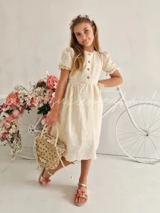 Noelia- żółta sukienka ażurowa zapinna na guziki