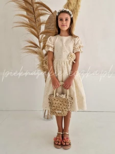 Seluna- żółta sukienka ażurowa z ozdobnymi rękawkami