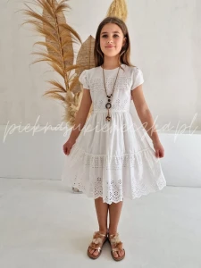 Elowen- biała sukienka bawełniana z naszyjnikiem