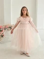 sukienka z tiulowymi rekawkami pudrowy roz