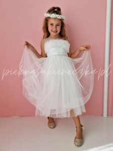 Zoe -biała sukienka tiulowa z ozdobną górą