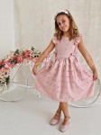 Kira- różowa sukienka z bawełny ażurowej przyozdobiona kokardami